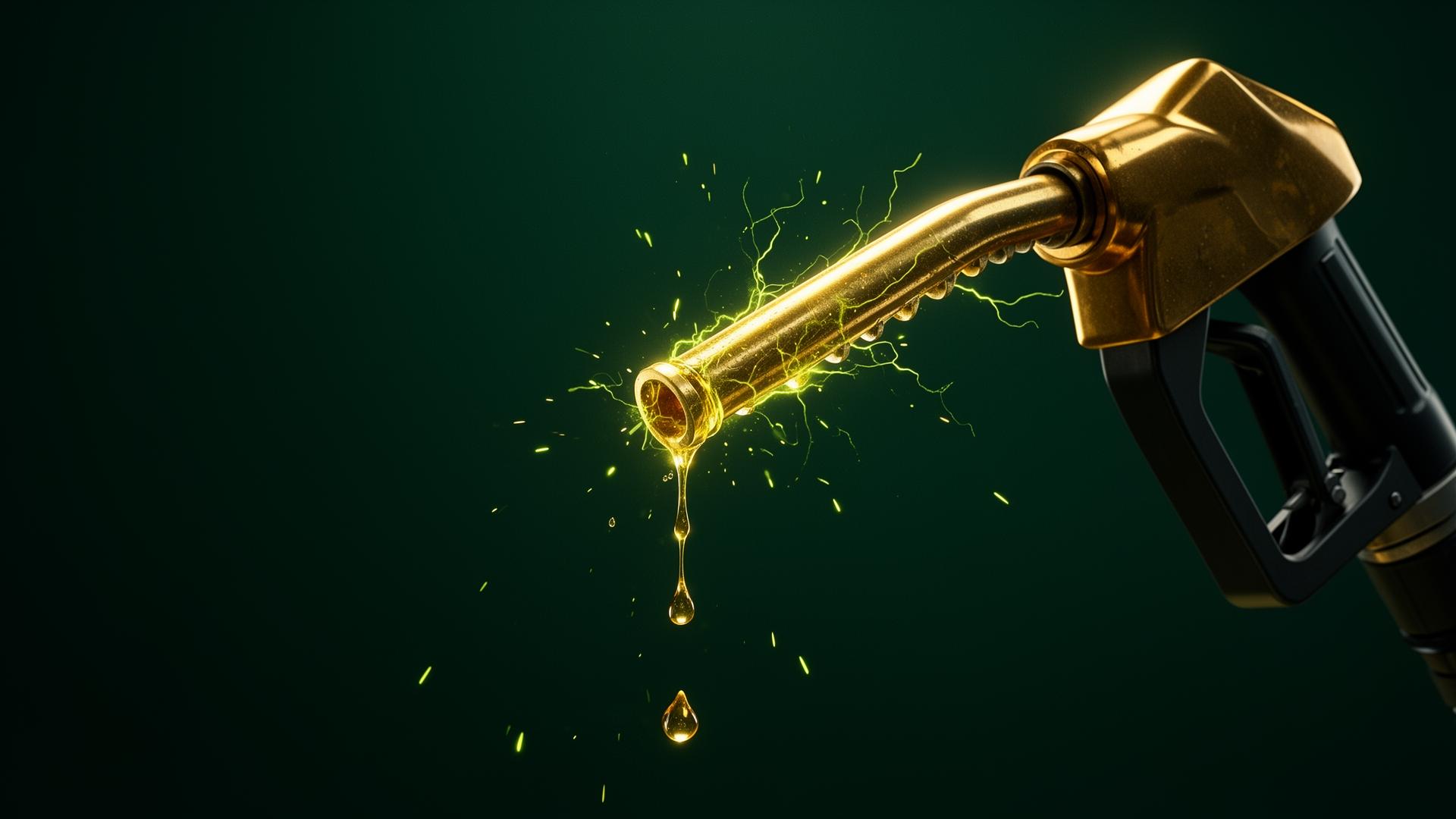 Glowing gold gas pump dripping with electric energy